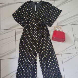A Beautiful Soul Black Jumpsuit with Gold dots size 18/20